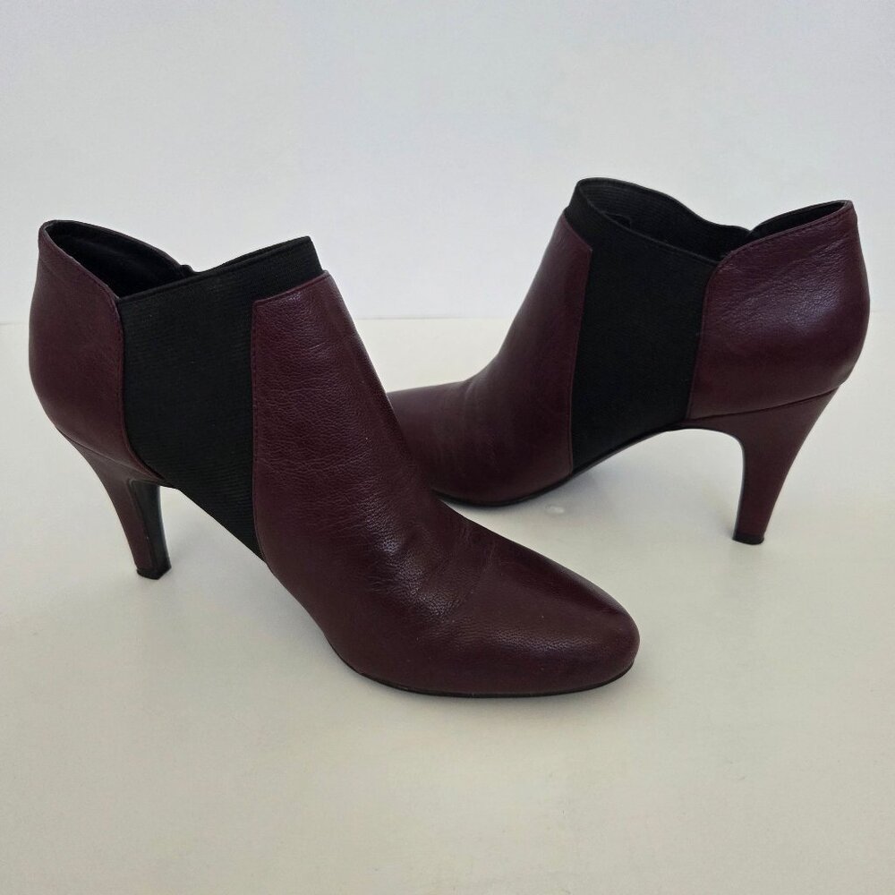 Isaac Mizrahi Boots 9 Merlot Purple Burgundy Leather Viviana Ankle Bootie Heels